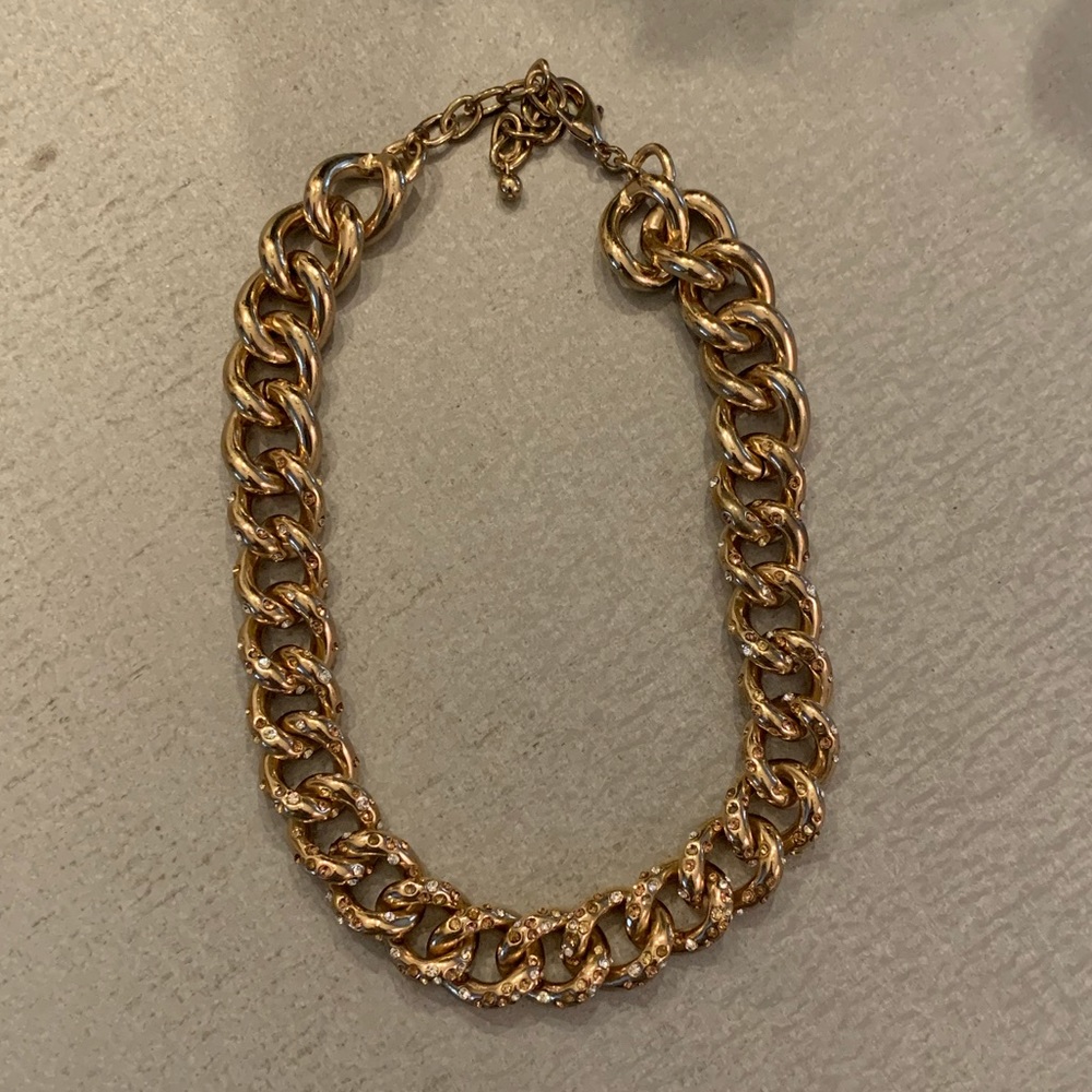 Chunky gold fashion necklace with crystal accents